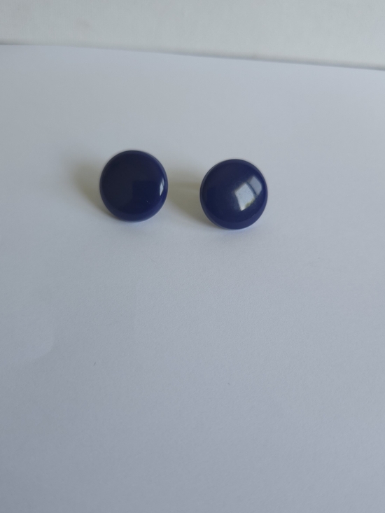 Jewelry - Vintage 1980s Cobalt Navy Blue Enamel Button Clip On Earrings Gold Tone